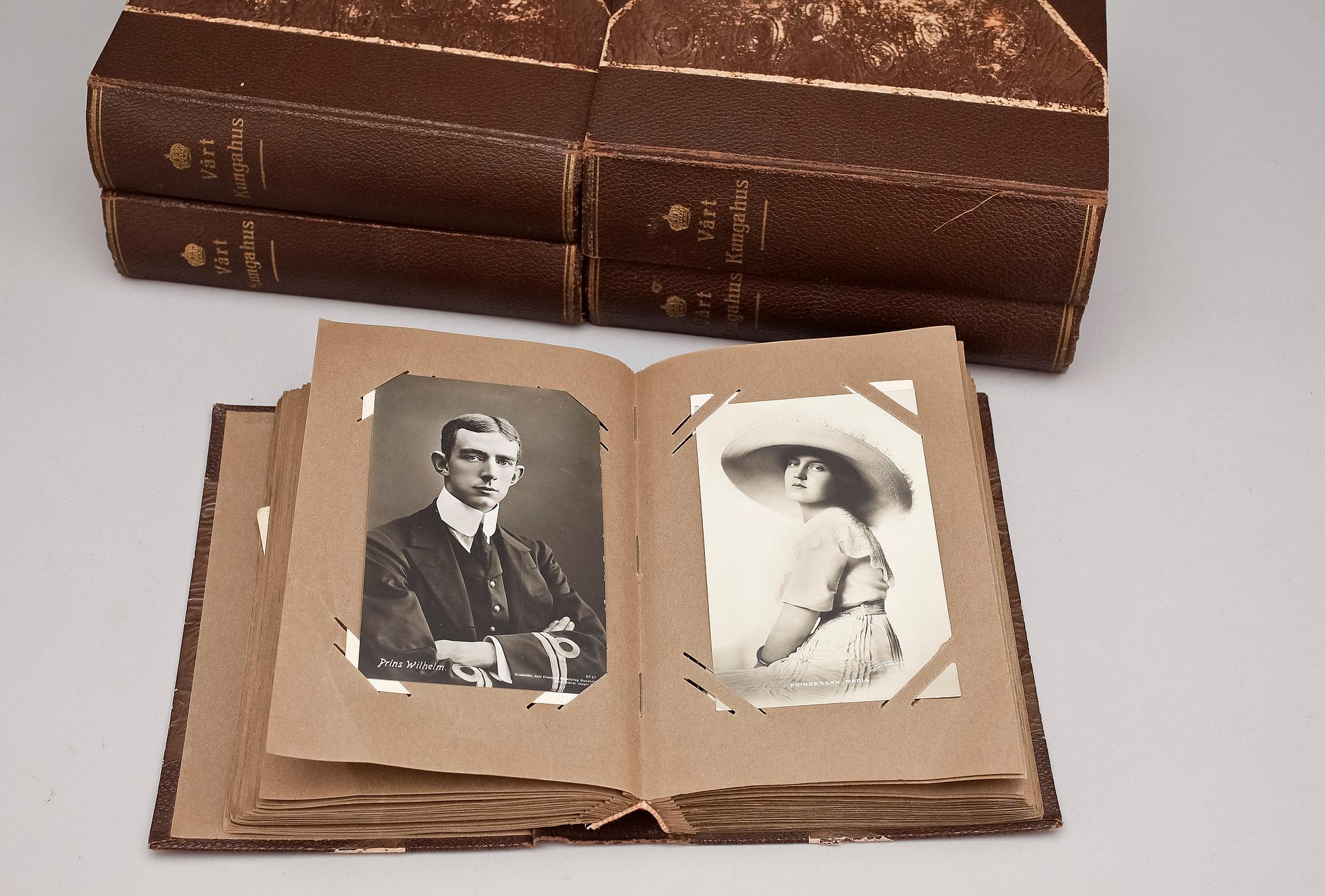 VYKORTSALBUM, 5st med 500 vykort, "Vårt Kungahus", mest Sverige 1910-20-tal.