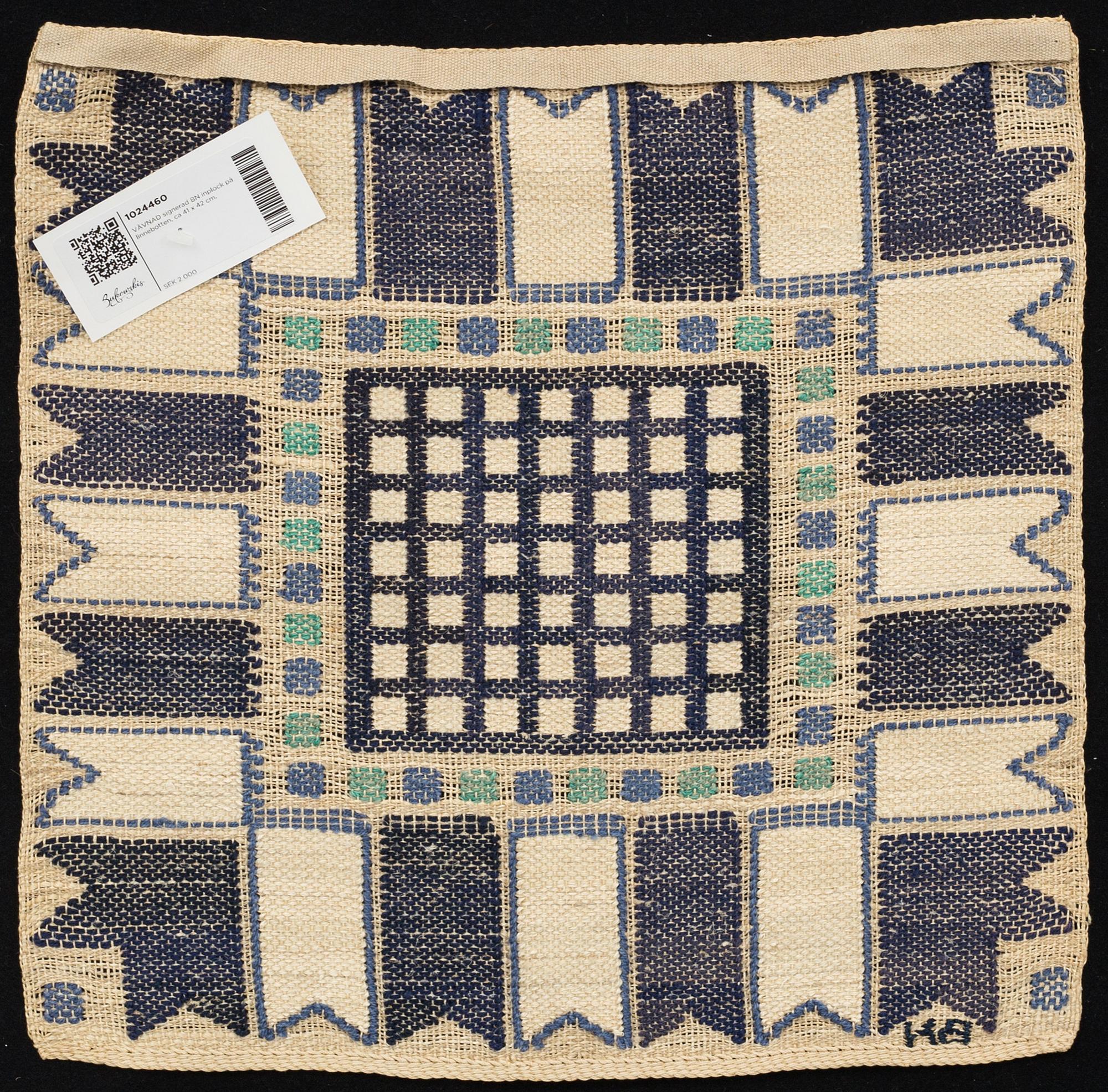 A Swedish signed textile by Barbro Nilsson ca 41 x 42 cm.