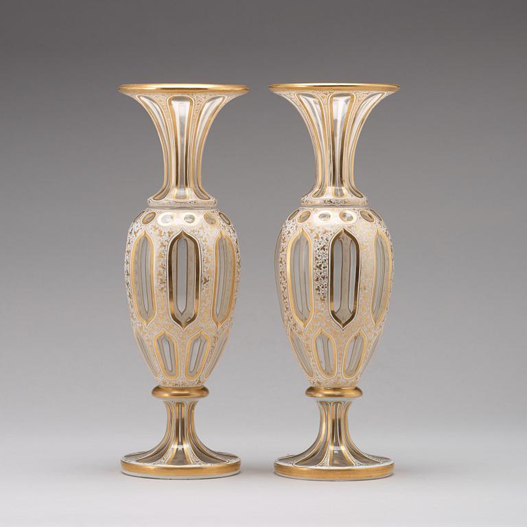 A pair of cut and gilded glass vases, 19th Century, possibly Russian.