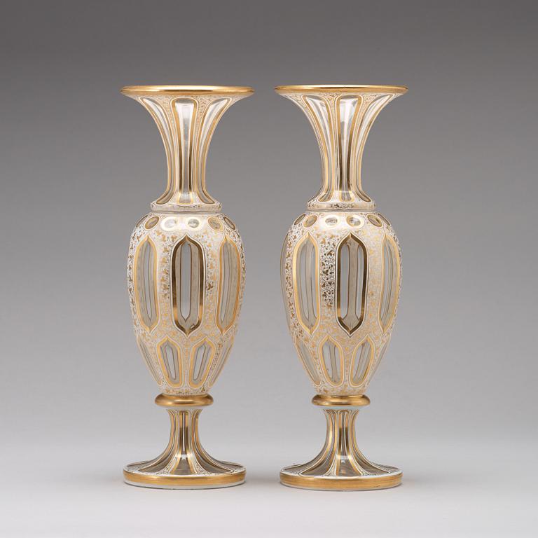 A pair of cut and gilded glass vases, 19th Century, possibly Russian.