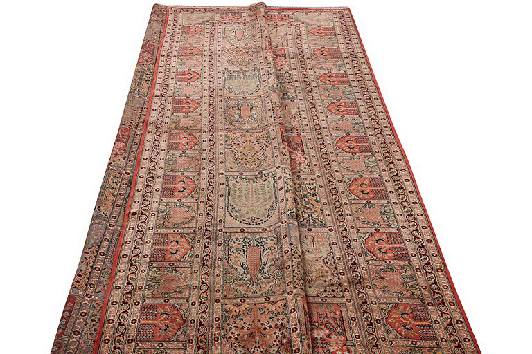 A carpet, silk Kashmir, ca 428 x 299 cm.