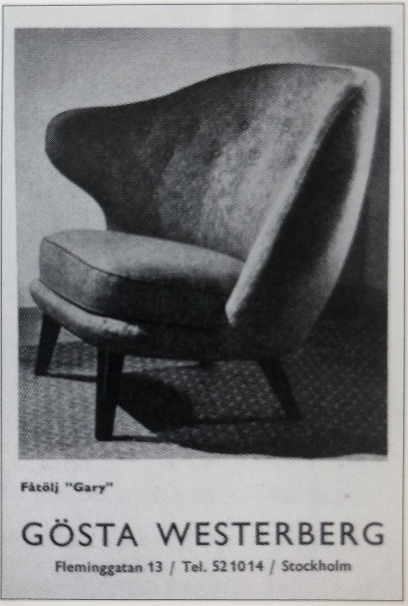 Arne Norell, a "Gary" (the Thumb) easy chair, Gösta Westerberg, Stockholm, 1950s.