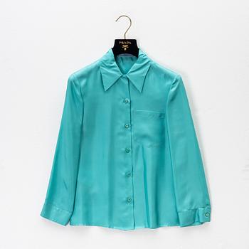 Prada, a turquoise silk blouse, size 36.