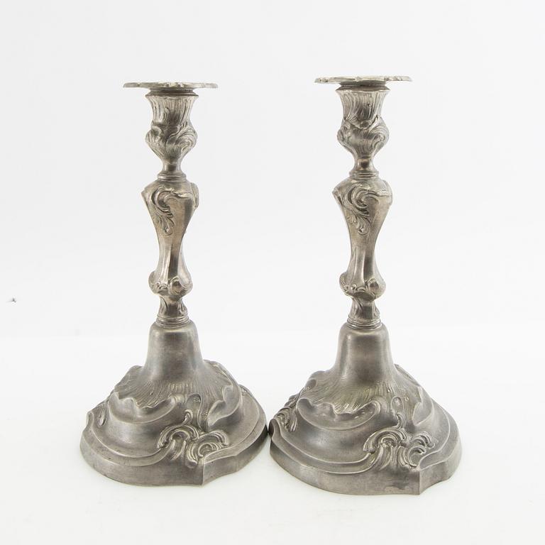 Candelabras 2 pairs Rococo-style pewter 20th century.
