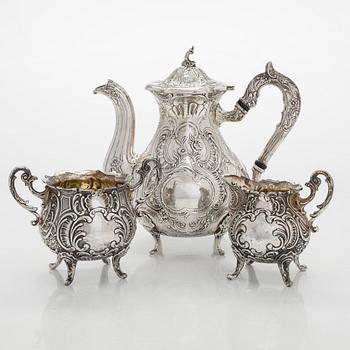 Kaffeservis, 3 delar, silver, rokokostil, GEWE, Malmö 1959.