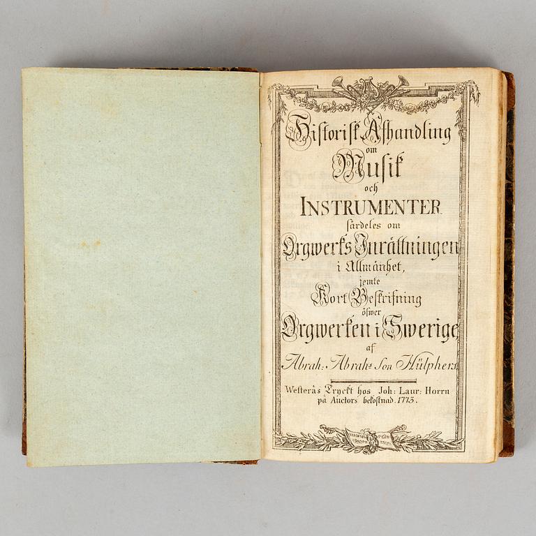 Om musik och instrumenter, med planscher, 1773.