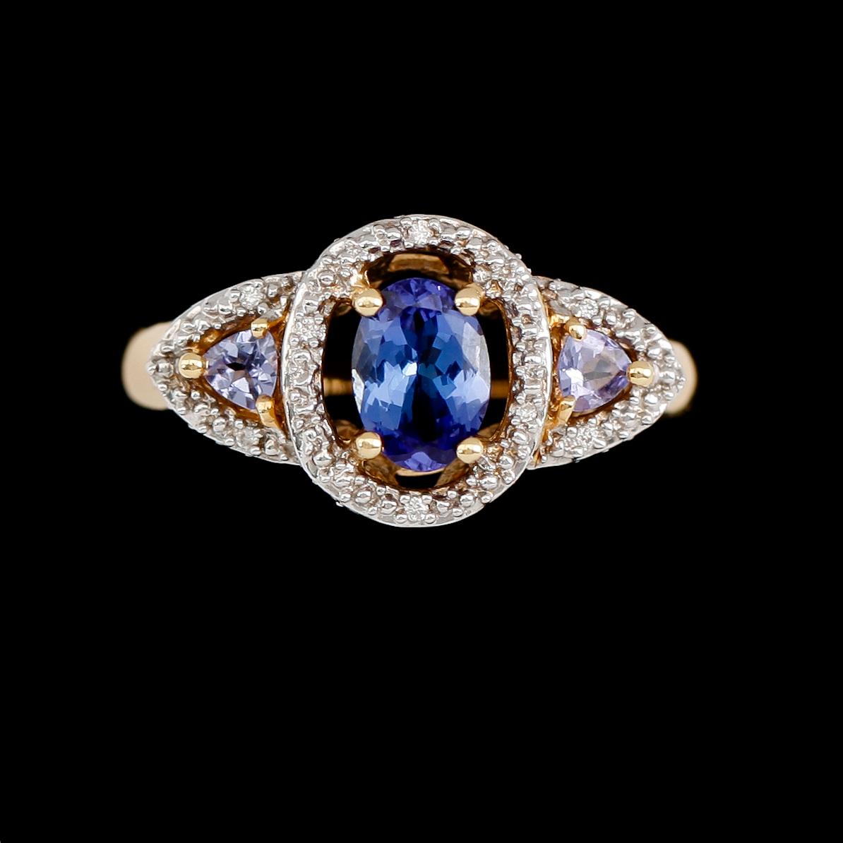 RING, 14 k guld, tanzaniter, diamanter tot ca 0.20 ct.