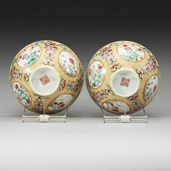 A pair of famille rose bowls, China, 20th Century with Daoguang seal mark in red.