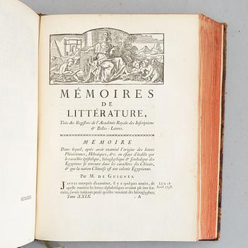 Histoire de L’Academie Royale des Inscriptions et Belles Lettres depuis son establissement jusqu’a présent. 35 volumes.