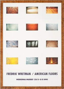 Fredrik Wretman · UTSTÄLLNINGSAFFISCH, offsettryck, Fredrik Wretman, American Floors, Moderna Museet, Stockholm, 1991.