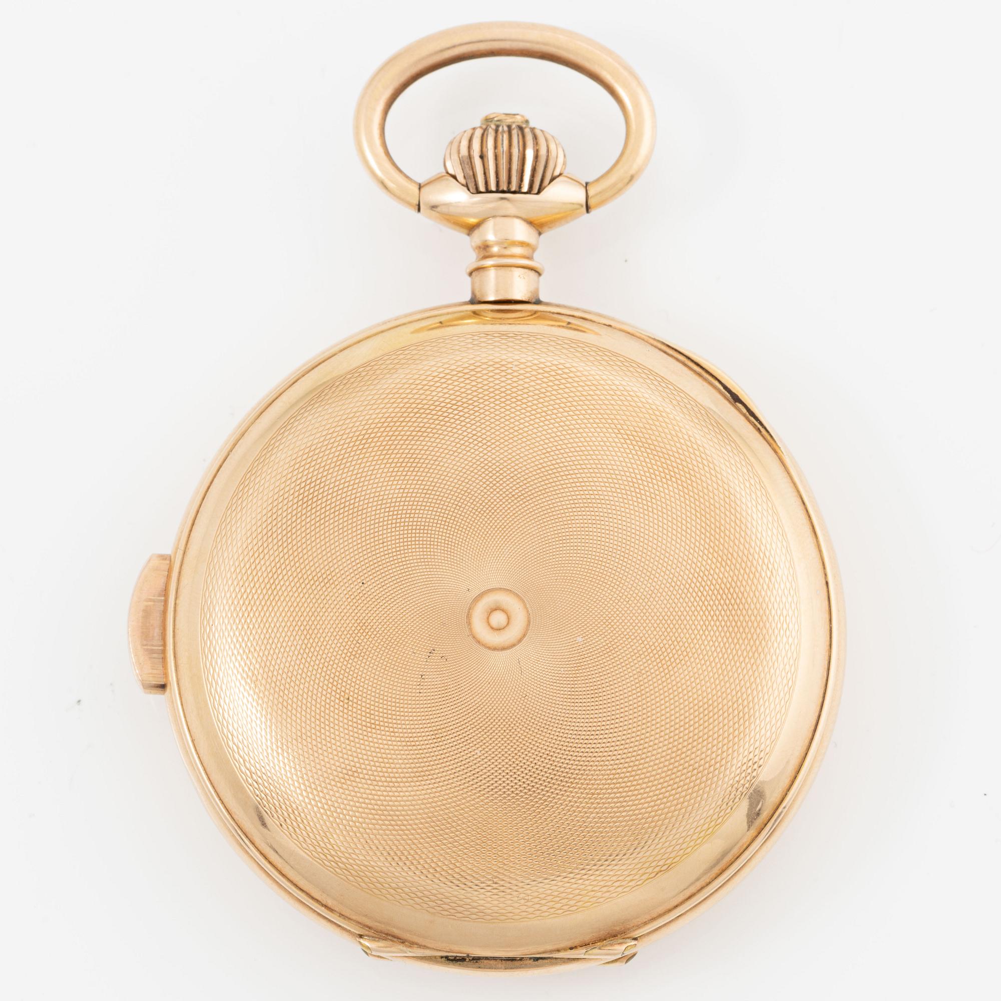 Pocket watch, hunter, 14K gold, repeater, 58 mm.