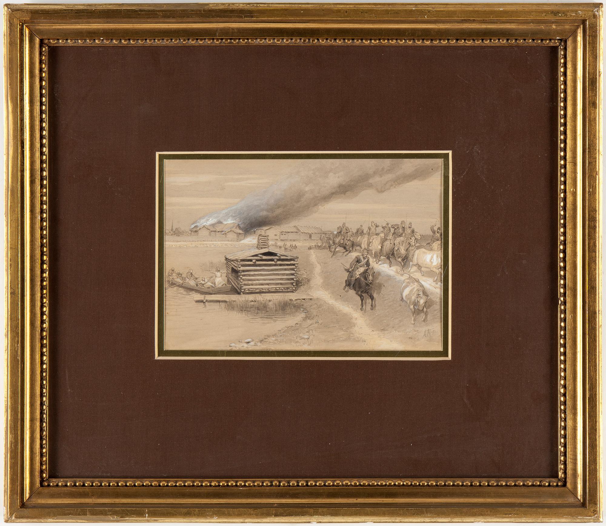 AUGUST MALMSTRÖM, blyerts och täckvitt, signerad.