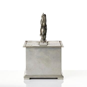 Oscar Antonsson, a "Hästbetvingaren" (Tamer of Horses) pewter box, Ystad-Metall, Sweden, 1932.