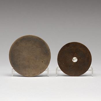 Two bronze mirrors, Ming dynasty or older.