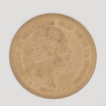 A gold coin, 20 swedish kronor, 1899, weight c 9 g.