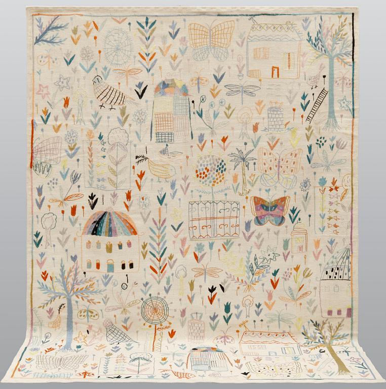 A carpet, embroided flat weave, ca 230 x 173 cm.