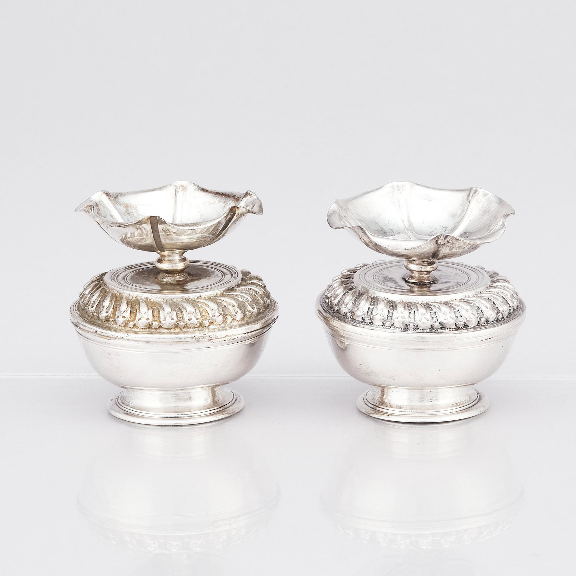 Johann Philipp Rieblinger, saltkar med lock, ett par, delvis förgyllt silver, Augsburg 1700-1705. Barock.