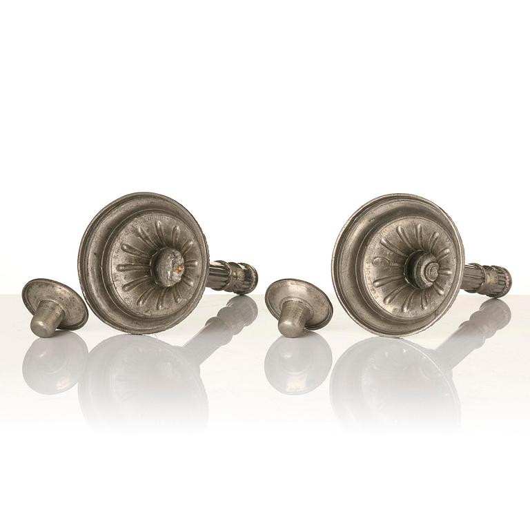 A pair of Gustavian pewter candlesticks by P. Gillman, Stockholm 1786.