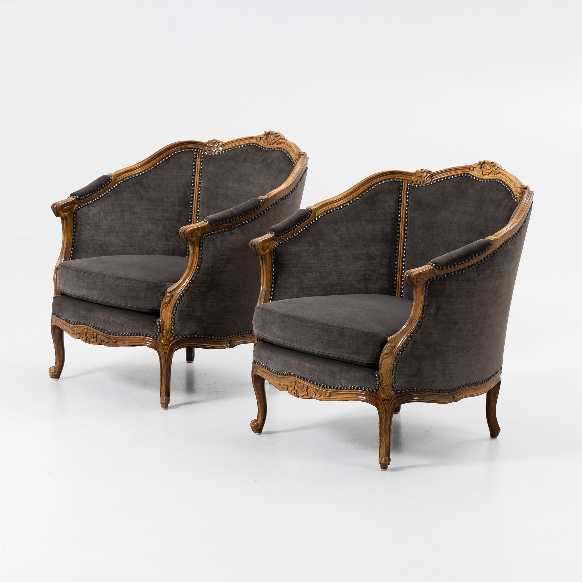 Armchairs, a pair, Rococo style, 20th century.