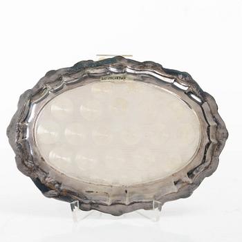 Cream jug, sugar bowl, and tray, silver, Rococo style, 20th century.