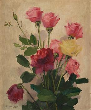 306. Olle Hjortzberg, A still life with pink roses.