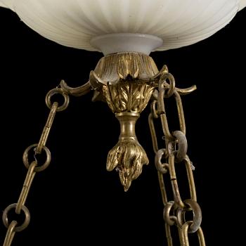 A second half of the 19th century glass and gilded bronze ceiling light.