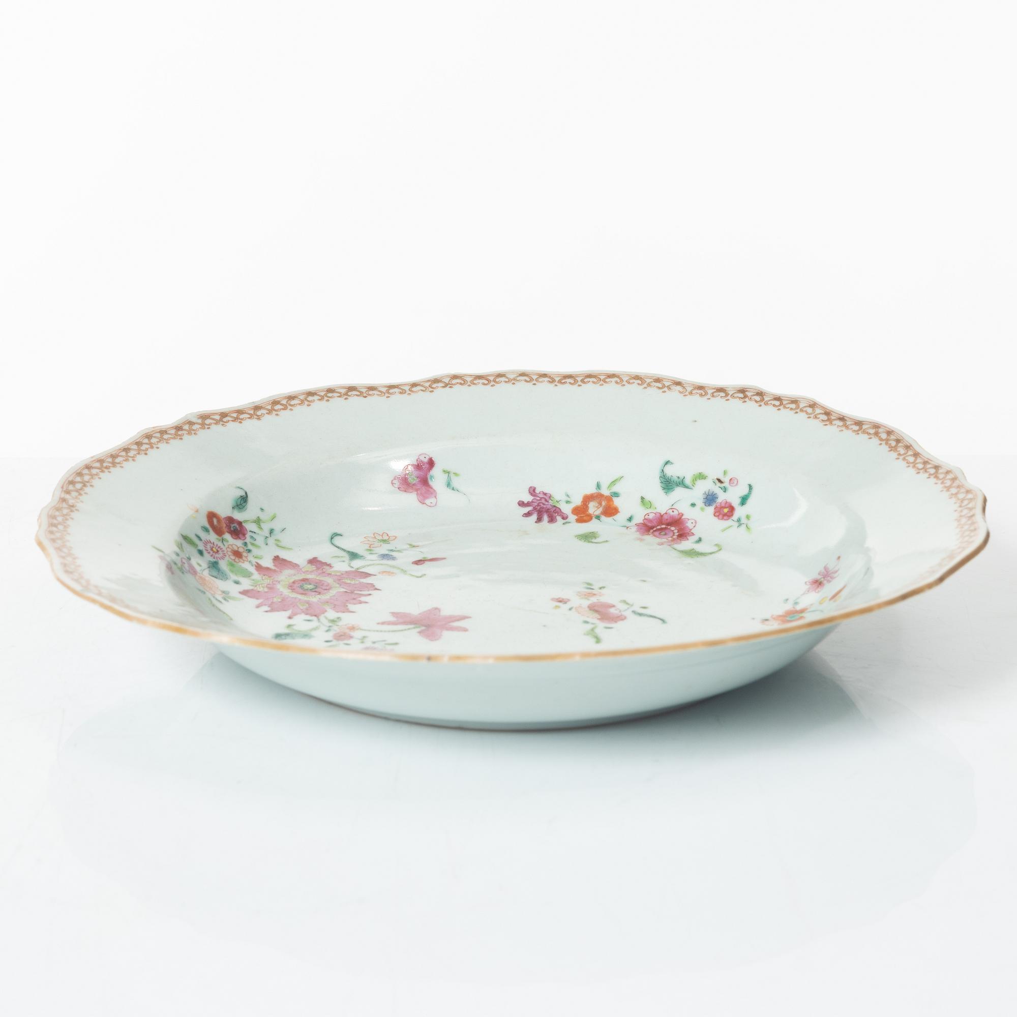 A set of five famille rose plates and four soup plates, Qing dynasty, Qianlong (1736-95).