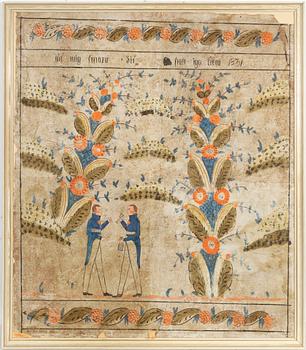 Bonadsmålning, troligen Dalarna, allmoge, daterad 1831.