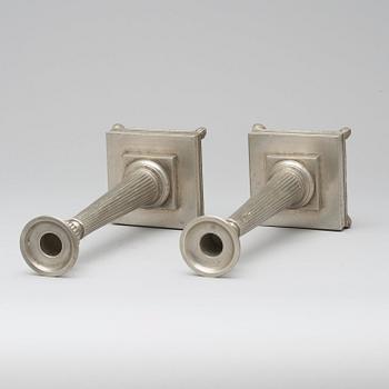 A pair of late Gustavian pewter candlesticks by H Wicksten, master 1782.