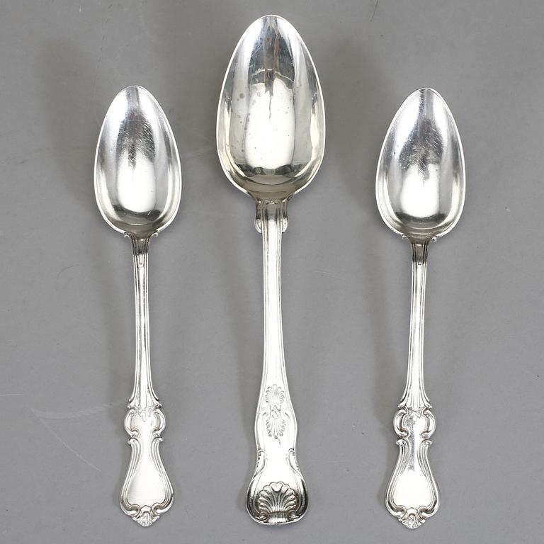 PARTI SKEDAR, 6+3, silver, bland annat 3 st av modell "Olga", 1800-tal samt 1900-talets mitt. Vikt ca 418 g.