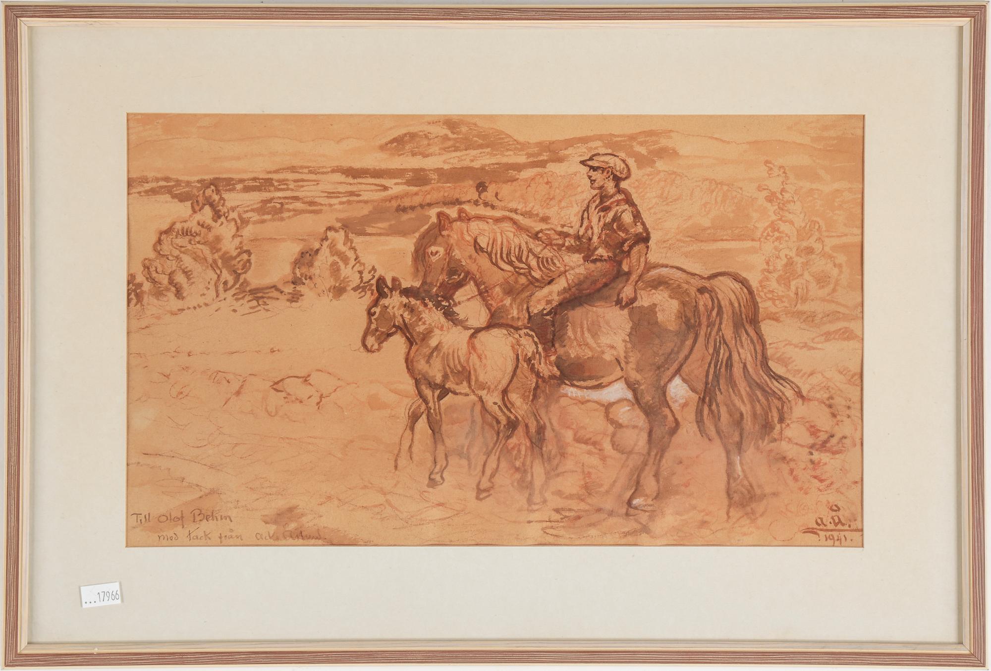 ACKE ÅSLUND, blandteknik på papper, signerad och daterad 1941.