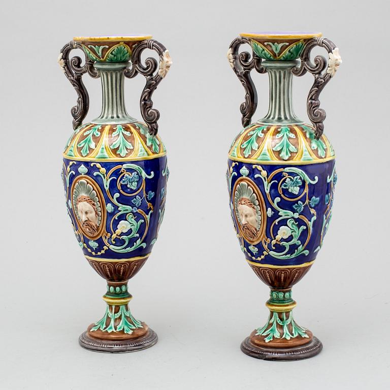 A pairof majolica decorative vases, Gustavsberg, late 19th century.