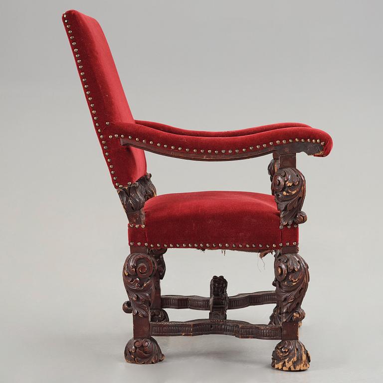 A Swedish Baroque armchair, probably by Burchardt Precht's workshop (active in Stockholm 1674-1738), circa 1700.