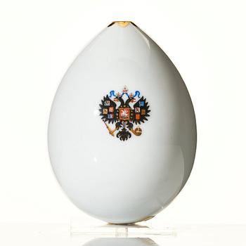 A Russian porcelain Ester egg, Imperial porcelain manufactory, 19th Century.