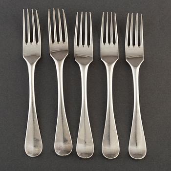 5 silver forks by Jonas Troselius, Stockholm 1807.