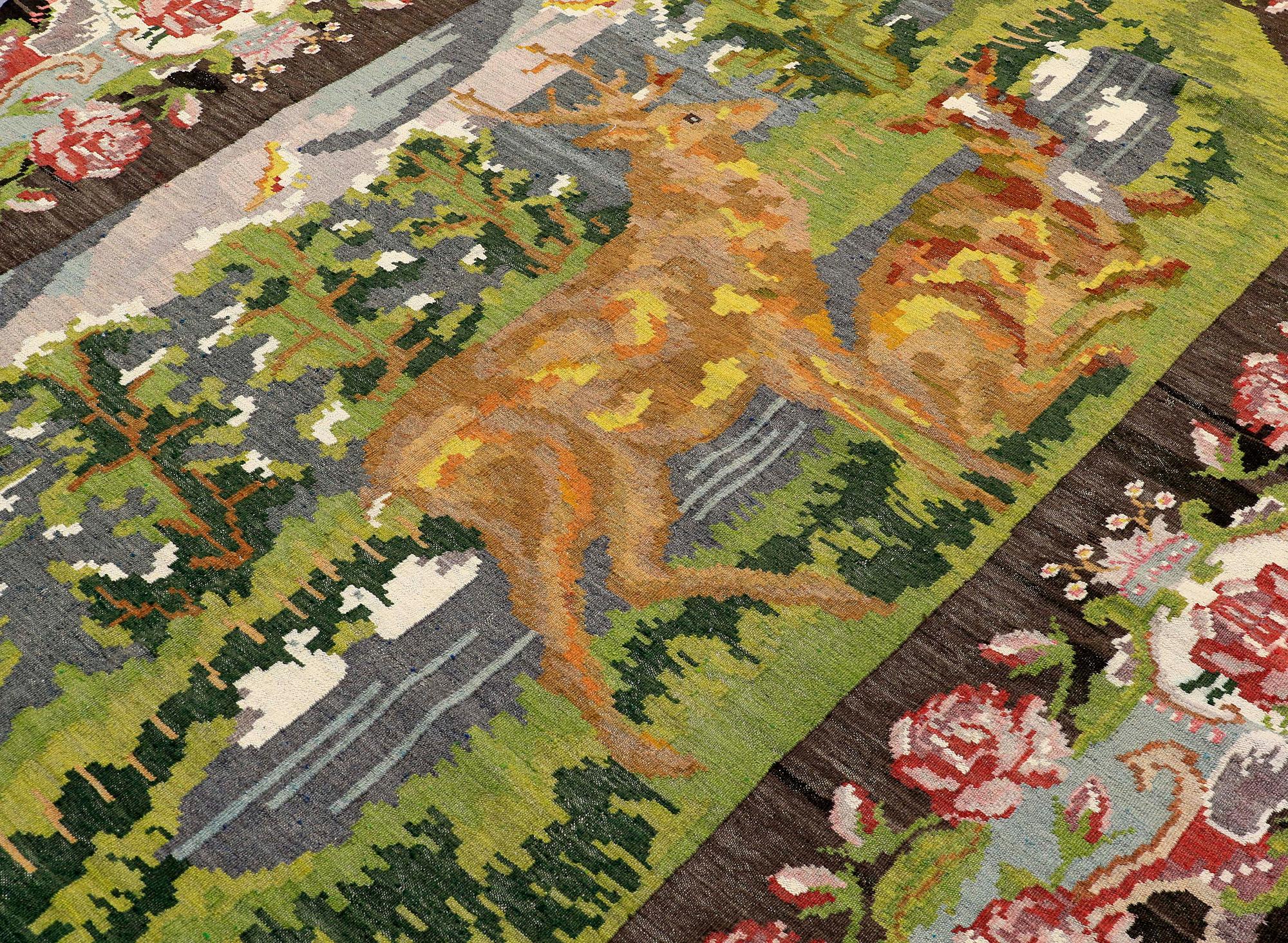 A CARPET, Figural Kilim Bessarabian ca 352 x 314 cm.