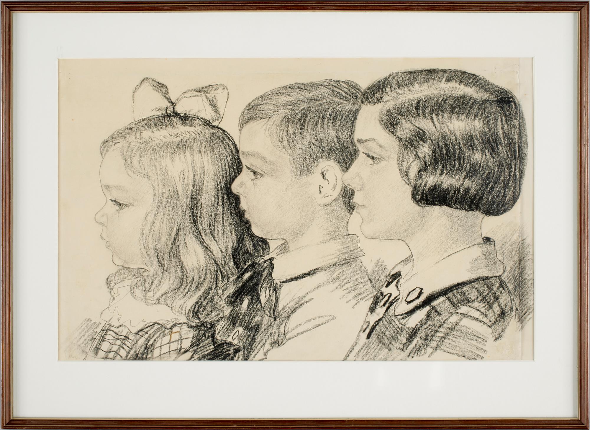 OKÄND KONSTNÄR. Kolteckningar, 2 st. Varav en sign. o dat. - 30.