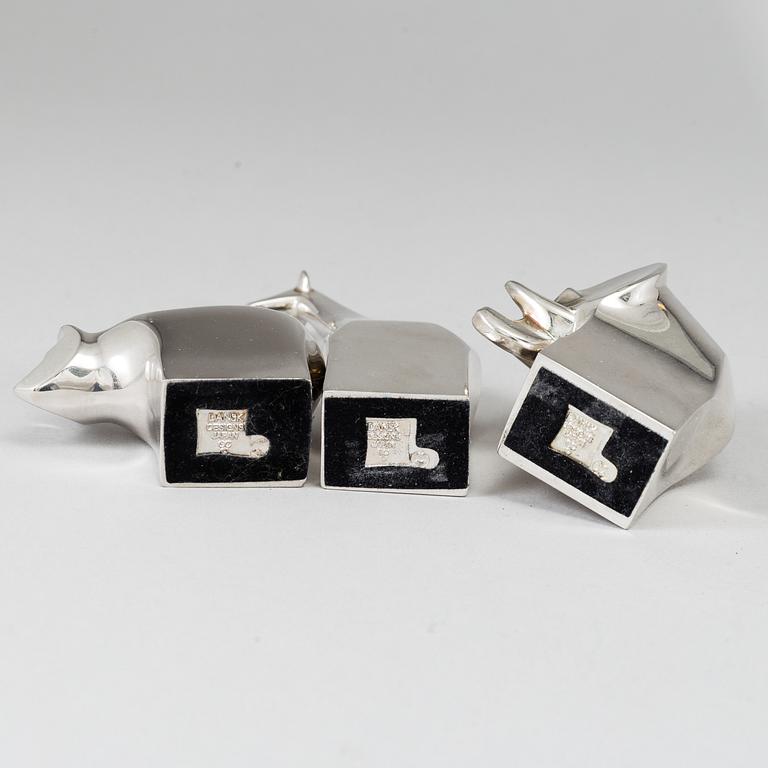GUNNAR CYRÉN, three, silverplated zinc figurines, Danish Design.