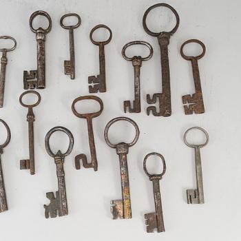 20 iron keys, 18th/19th century.