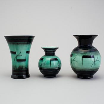 3 vases of the "V series", by Ilse Claesson for Rörstrand, 1930´s.