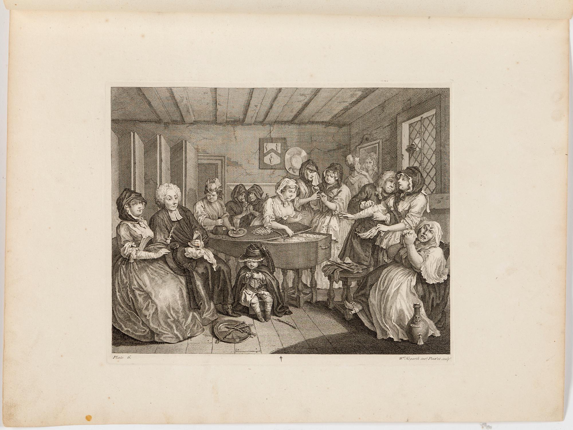 WILLIAM HOGARTH, six copper engravings "A Harlot's Progress", plate 1-6.