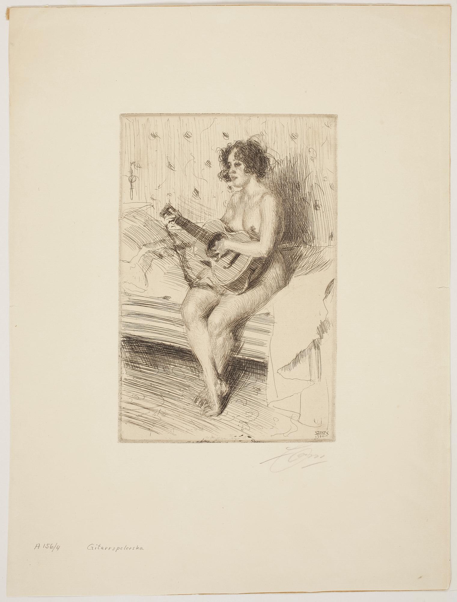 ANDERS ZORN, etsning, signerad i blyerts. Utförd 1900.