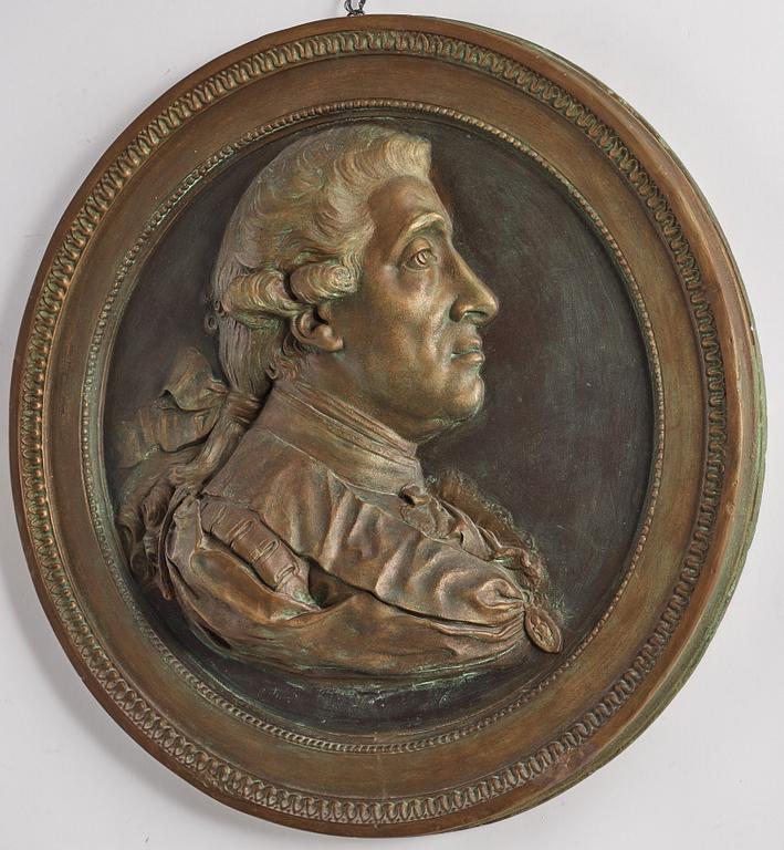 Jonas Forsslund, PORTRÄTTMEDALJONG, föreställande Olof af Acrel (1717-1806), sengustaviansk, omkring år 1800.