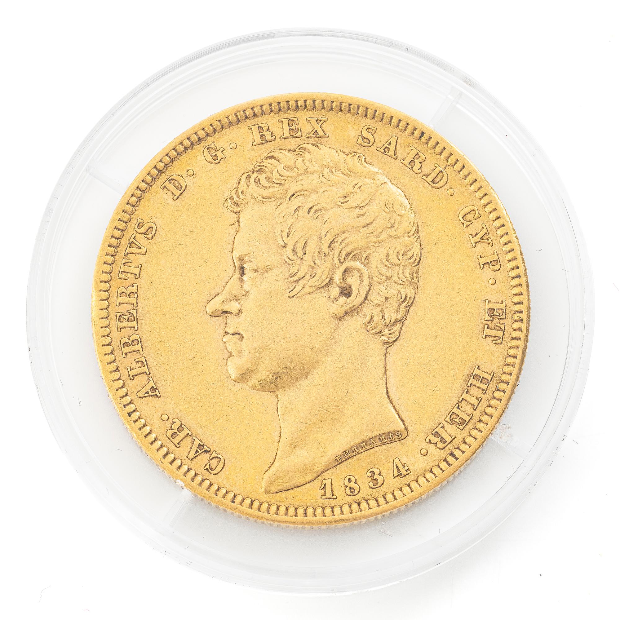 Guldmynt, Italien, Piedmont-Sardinien, Carlo Alberto, 100 Lire, 1834.
