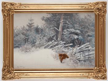 Bruno Liljefors, Winter landscape with fox.