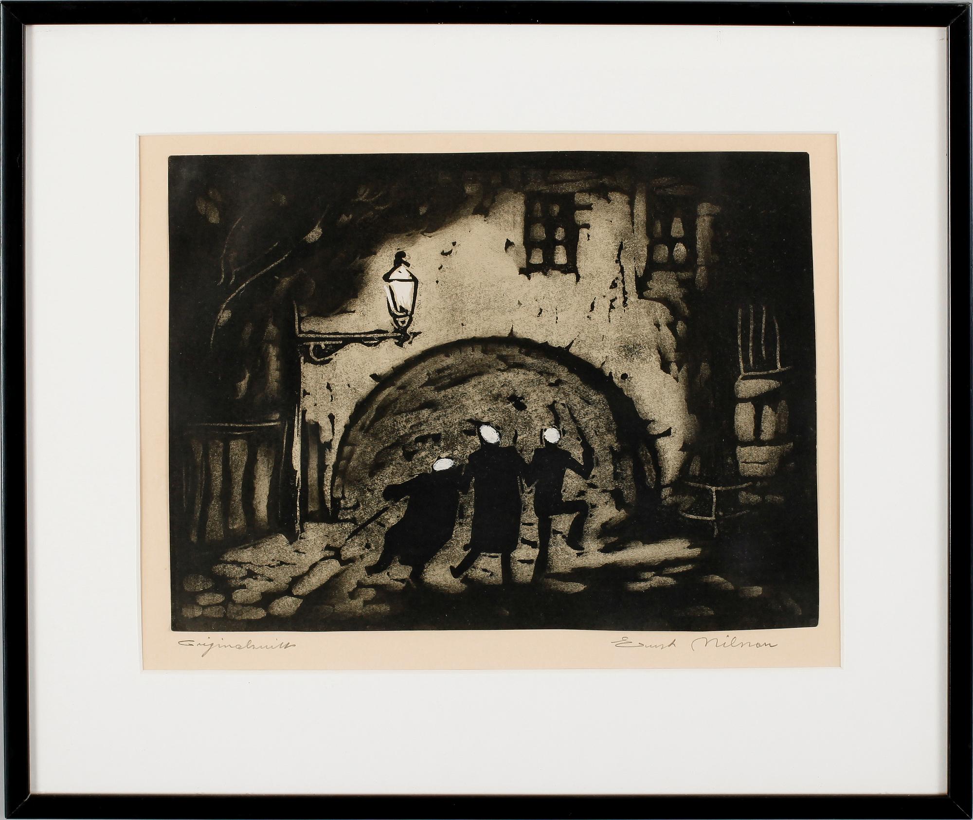 ERNST NILSSON, träsnitt, sign.