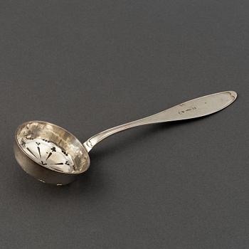 A Swedish 19th century silver caster-spoon, mark of Barkander & Söhrling, Linköping 1848.