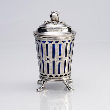 A Swedish 18th century Silver Mustard Pot with glass insert, mark of Stephan Westerstråhle, Stockholm 1795.