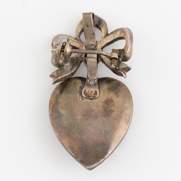 Silver and paste heart brooch, possibly Austria.
