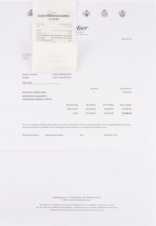 Cartier bracelet 18K white gold "Love".